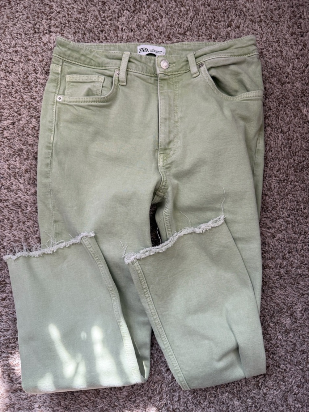 ZARA Pastel Green Ankle Jeans with Raw Hem